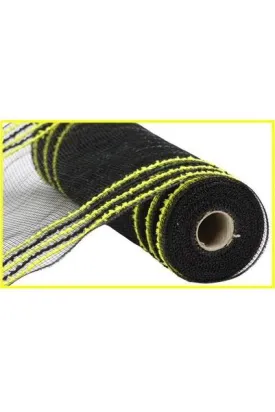 10.5" Drift Border Mesh Ribbon: Black/Yellow (10 Yards)