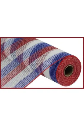 10.5" Faux Jute Stripe Mesh Ribbon: Red, White & Blue (10 Yards)