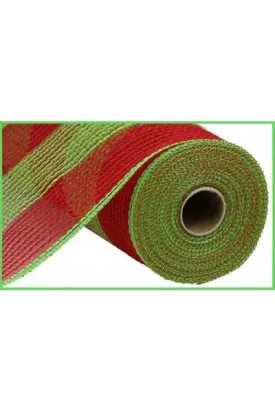 10.5" Faux Jute Wide Stripe Mesh Ribbon: Red/Green (10 Yards)