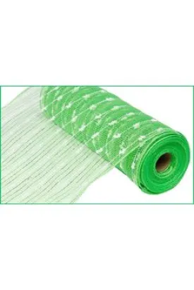 10.5" Metallic Cotton Ball Mesh Ribbon: Lime Green/White (10 Yards)