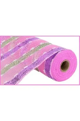 10.5" Puff Ball Wide Stripe Mesh Ribbon: Light Pink (10 Yards)