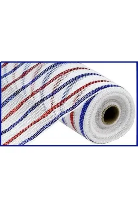 10" Cotton Poly Deco Mesh Ribbon: Red/White/Blue (10 Yards)