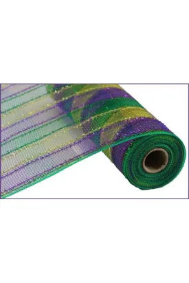 10" Poly Deco Tinsel Mesh Ribbon: Mardi Gras Check (10 Yards)