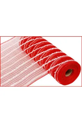 10" Snowdrift Deco Mesh Ribbon: Red Foil & White (10 Yards)