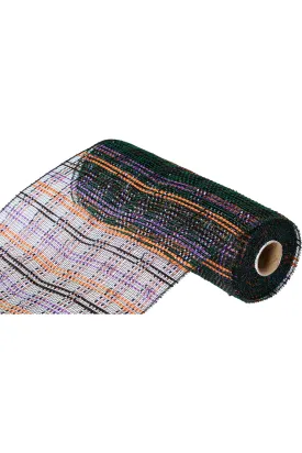 10" Vertical Foil Plaid Mesh Ribbon: Black, Orange, Purple, Emerald