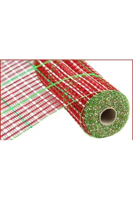 10" Window Pane Poly Deco Mesh Ribbon: Metallic Christmas Check (10 Yards)