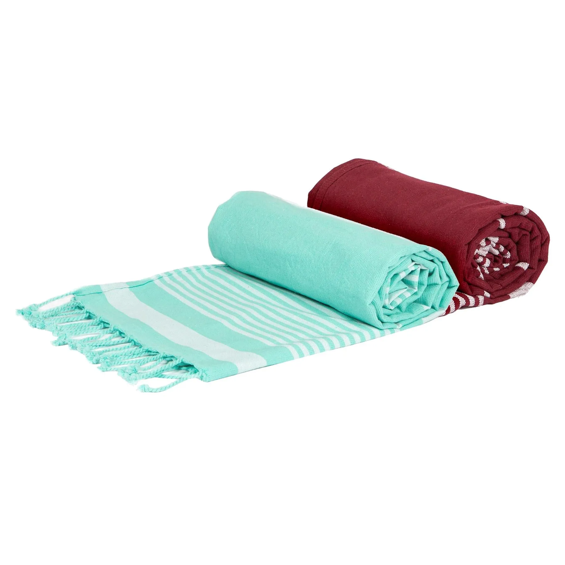 160cm x 90cm Aqua & Burgundy Deluxe Turkish Cotton Towels Set - Pack of Two - By Nicola Spring