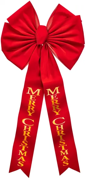 18" x 36" Deluxe Red Velvet "Merry Christmas" 7-Loop Bow