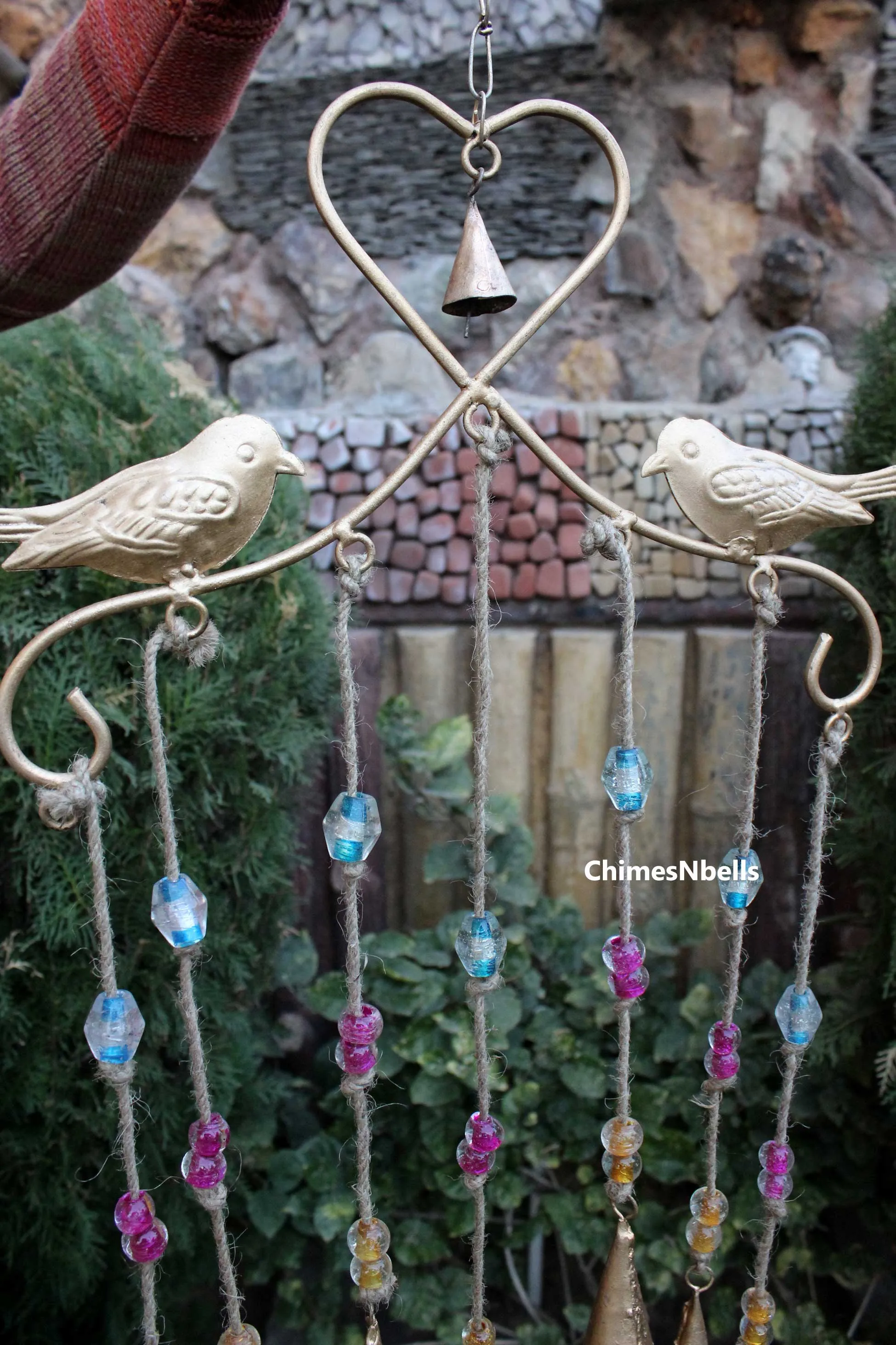 7 Bells Hanging Bird Windchime Outdoor Indoor Patio Ornaments Handmade Indian Metal Crafts