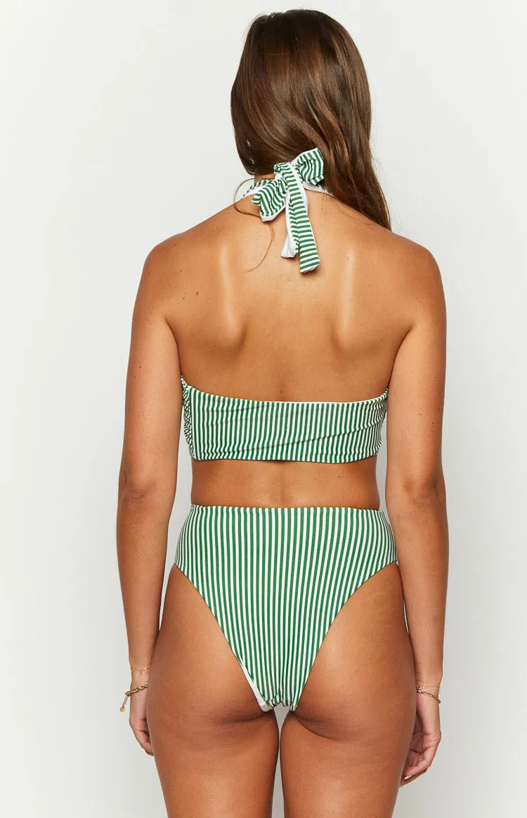 9.0 Swim Miss America Green Striped Halter Bikini Top