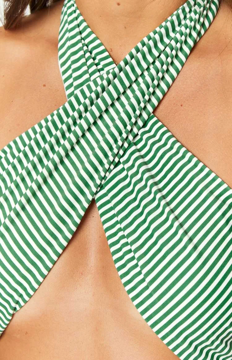 9.0 Swim Miss America Green Striped Halter Bikini Top