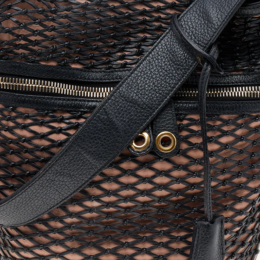 Alexander McQueen Black/Peach Woven Detail Leather Skull Bucket Bag