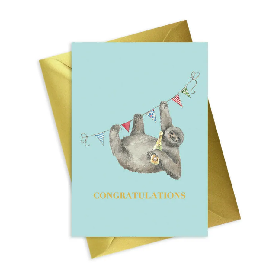 Animal Collection A6 Foiled Greeting Card Sloth Congratulations