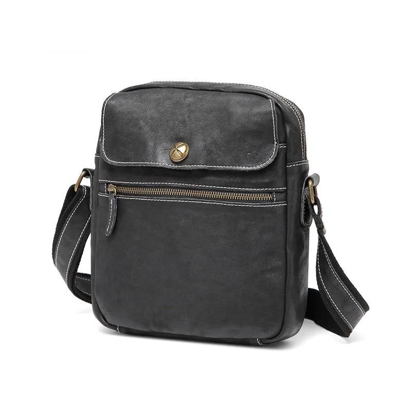 Black Cool Leather Mens Small Vertical Side Bag Messenger Bags Brown Casual Bicycle Bags for Men