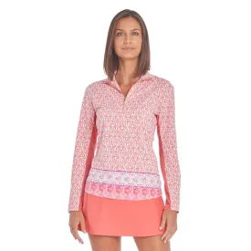 Cabana Life Wicking Performance Rash Guard Zip Top 594-NA22- Napa White/Coral