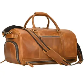 Crazy Horse Leather Large Travel Duffel Bag For Men And