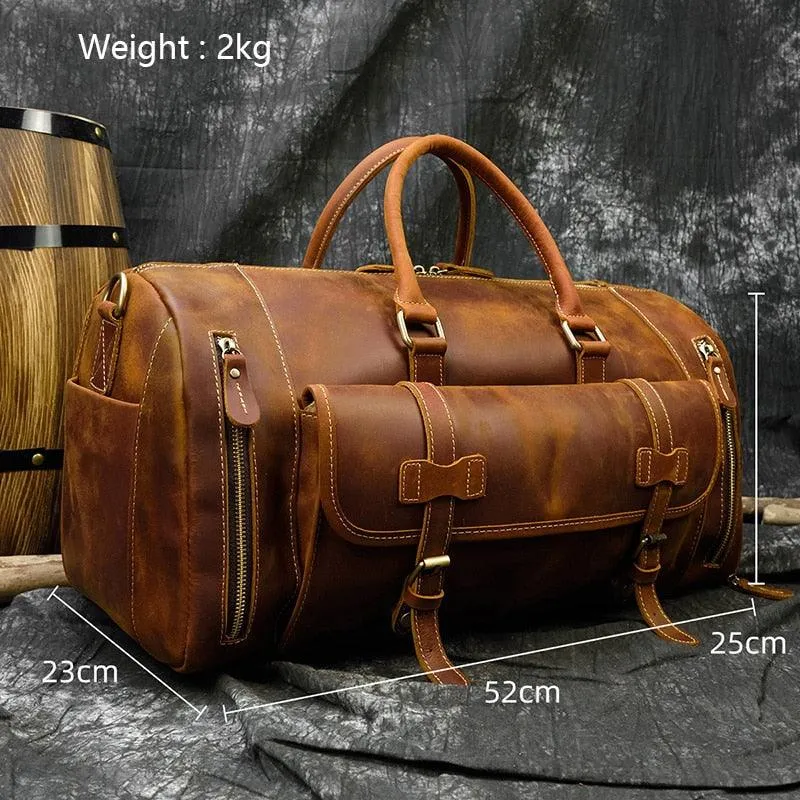 Crazy Horse Leather Large Travel Duffel Bag For Men And