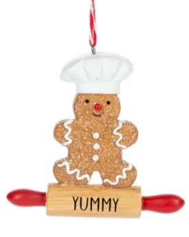 Gingerbread Ornament with Gingerbread Boy on Rolling Pin - Yummy