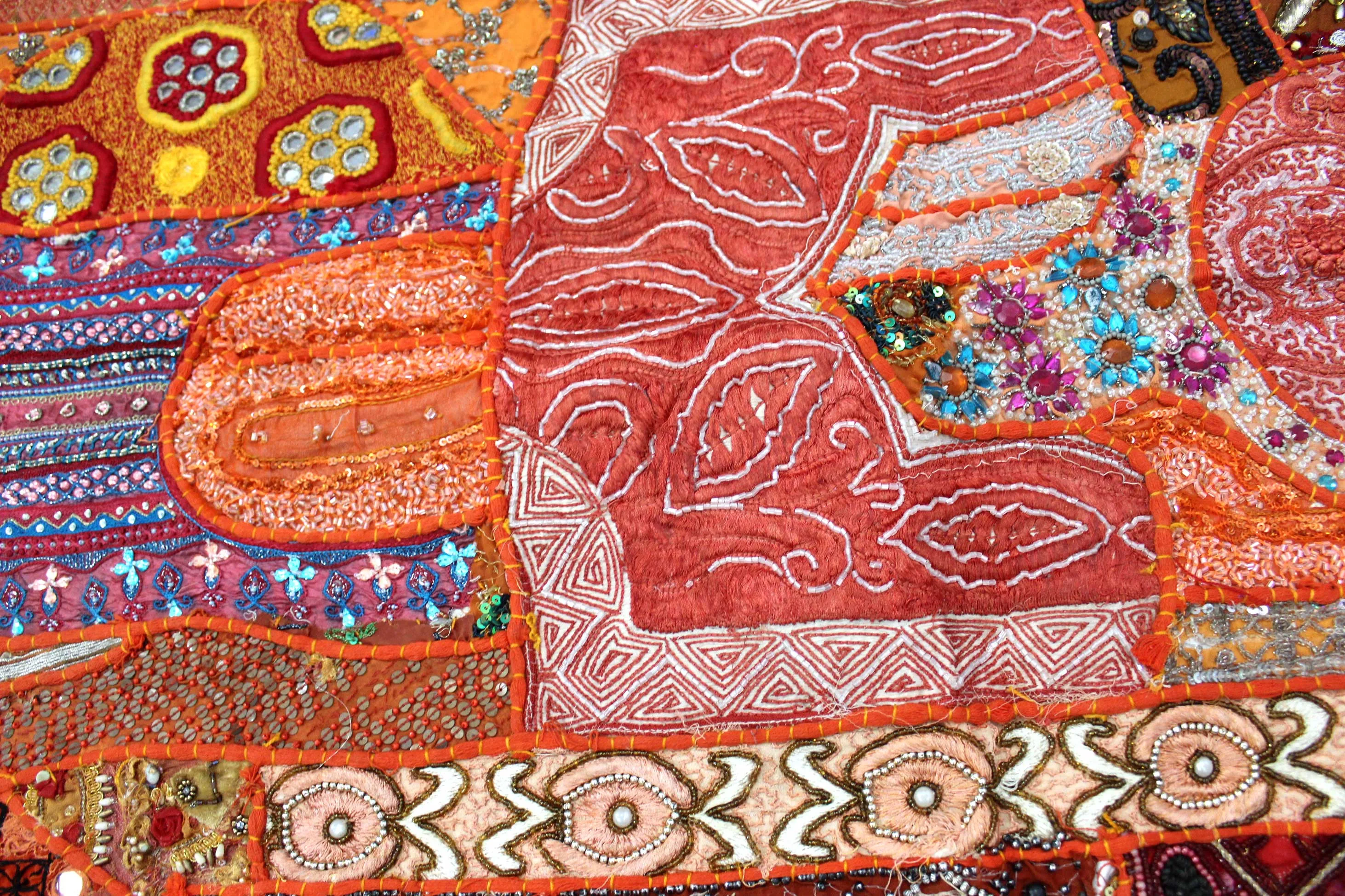 Indian Wall Hanging Embroidered Tapestry Orange