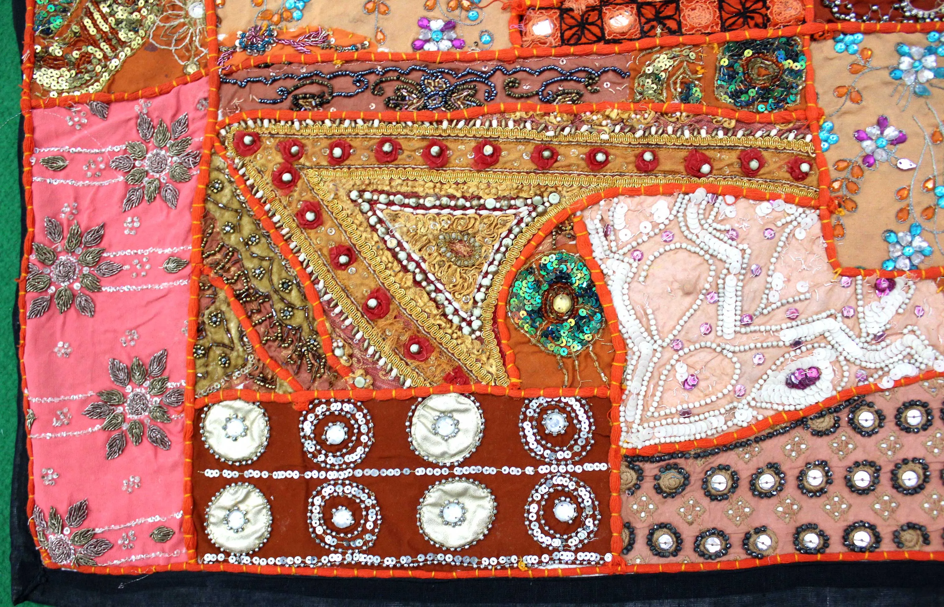 Indian Wall Hanging Embroidered Tapestry Orange