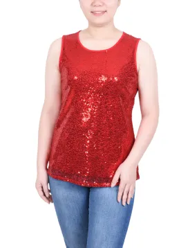 Petite Sleeveless Sequined Tank Top With Combo Banding