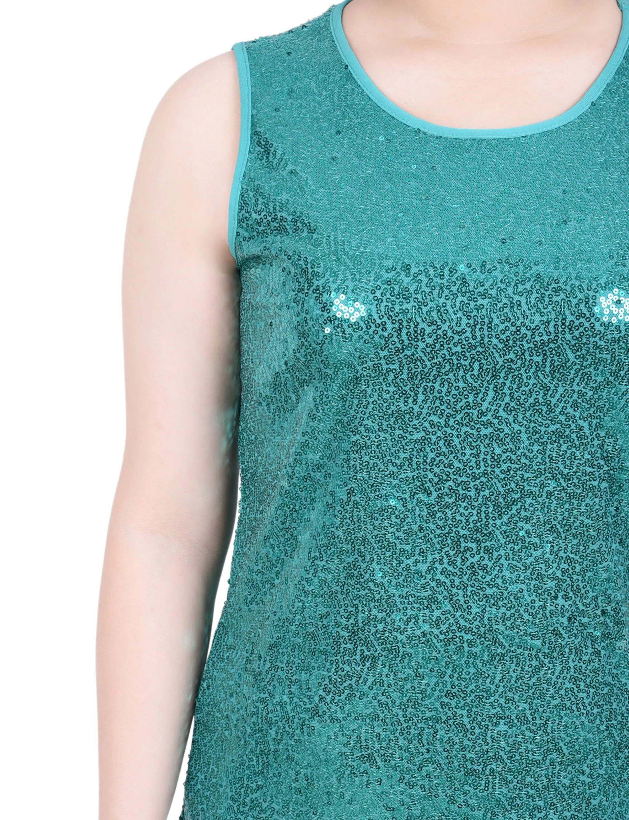 Petite Sleeveless Sequined Tank Top With Combo Banding