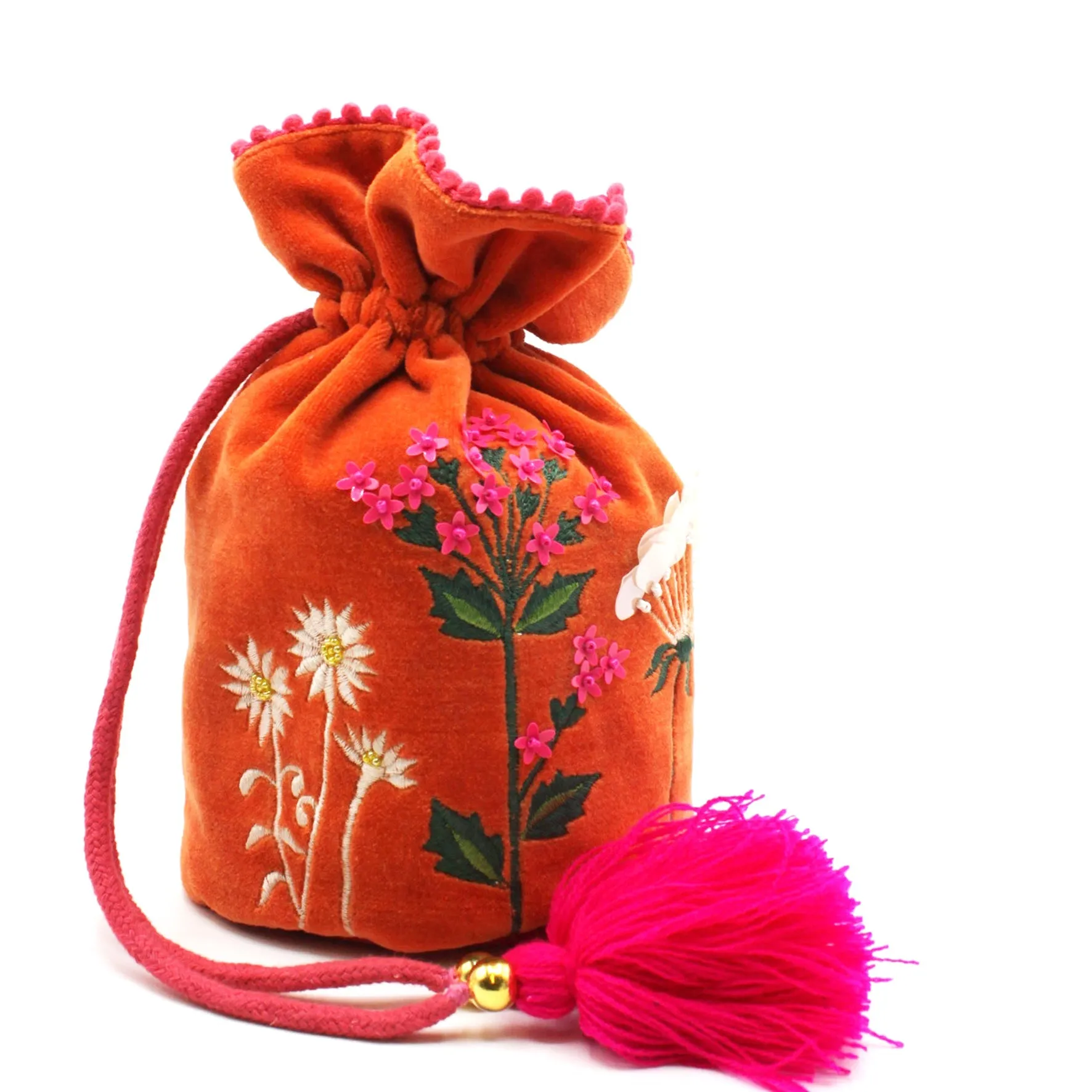 Posy Orange Drawstring Pouch Bag