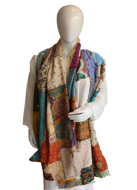 Recycled Silk Sari Patchwork Scarf Indian Silk Sari Stole Scarves Boho Fashion