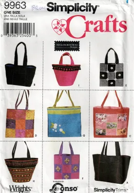 Simplicity 9963 Womens HEIGL & NORDSTROM Tote Bags & Purses Out Of Print Sewing Pattern UNCUT Factory Folded